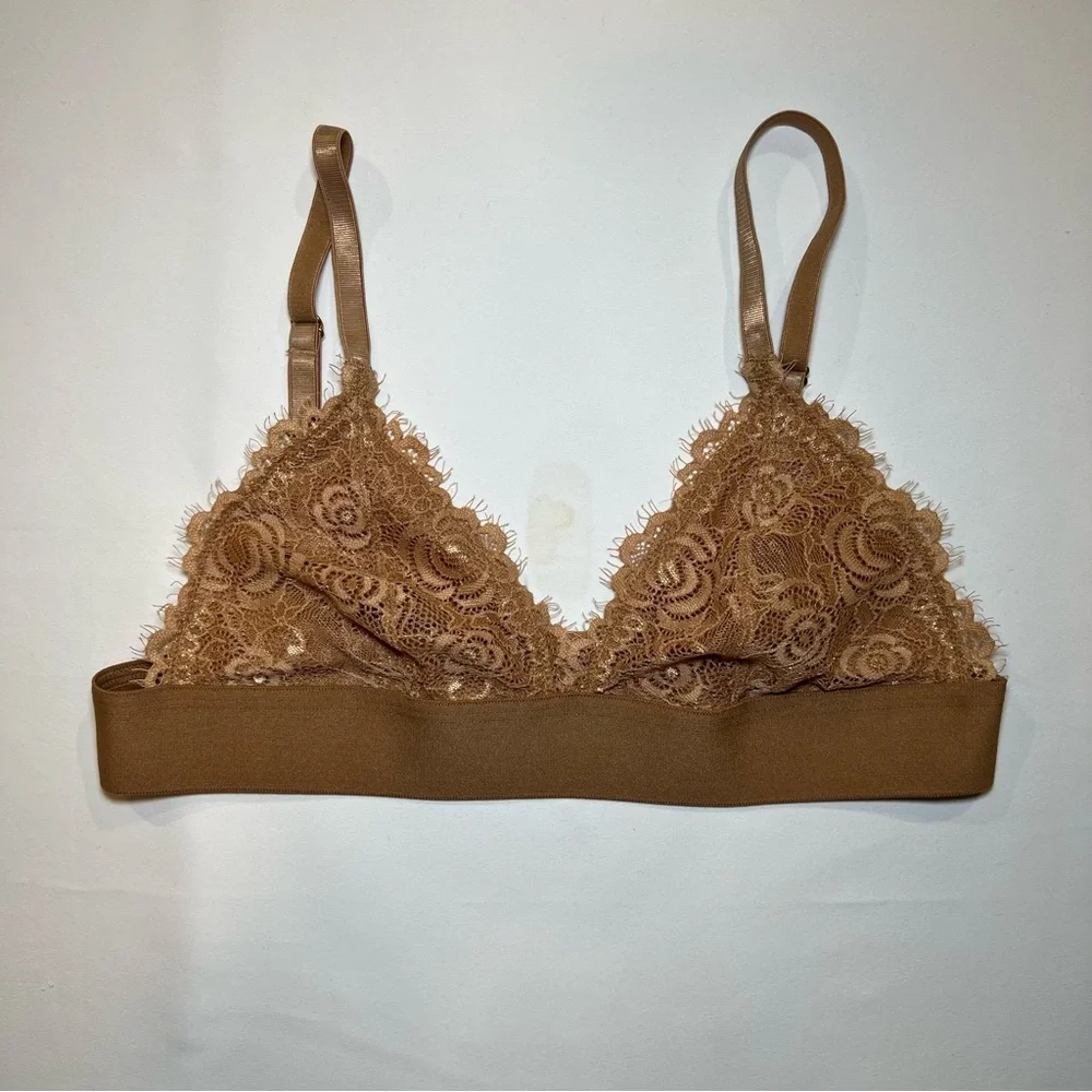 Pepper Everyday Lace Triangle Bralette in‎ Tuscan Tan size small